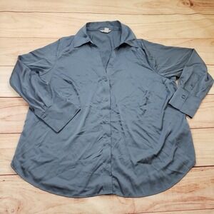 H&M Shirt Womens 2XL Blue Gray Button Down Collared Long Sleeve Blouse XXL